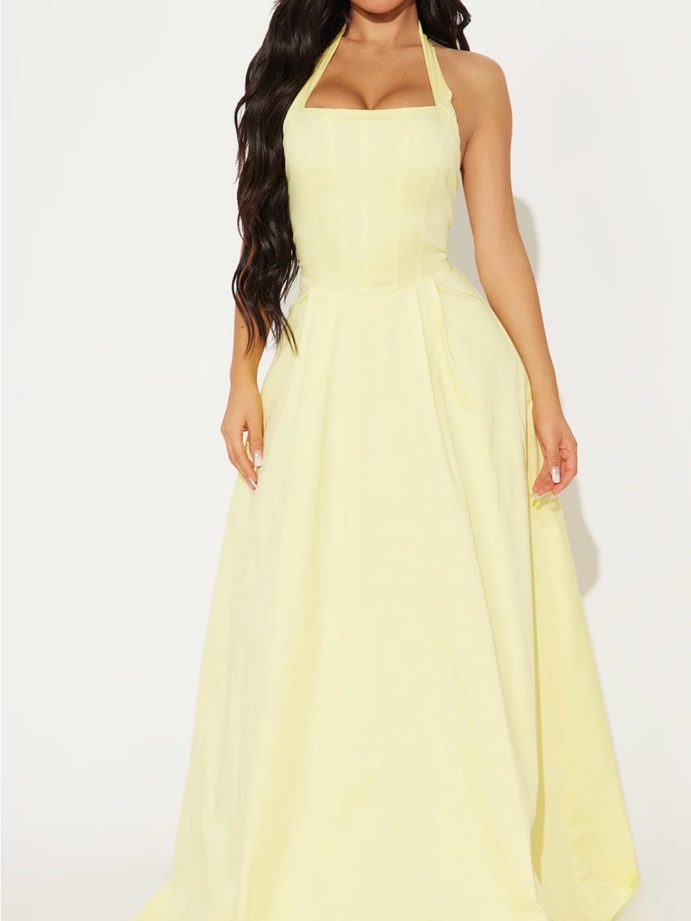Fashion Nova Halter Neck A-Line Maxi Dress in Pale Yellow